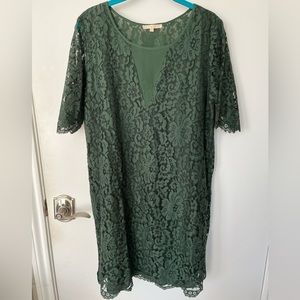 Gold Hawk Lace Sheath Dress with Removable Slip - size L